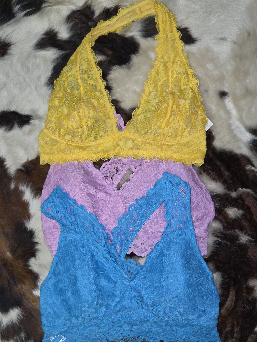 Women’s Lace Bralette Trio - Yellow, Lavender, Blue